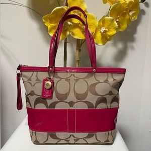 EUC Coach Tote with signature logo and pink trim